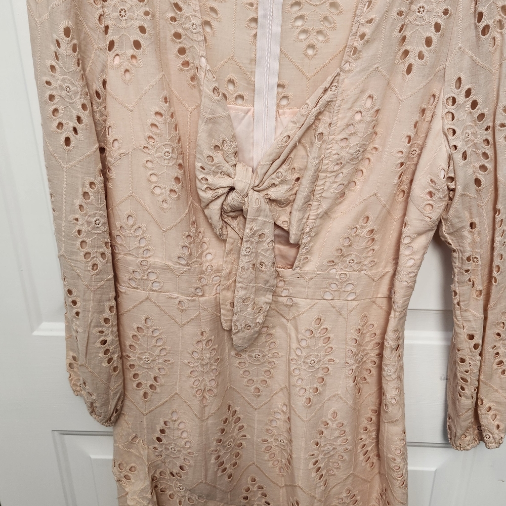 Blush Pink Lace Dress with Tie-Front